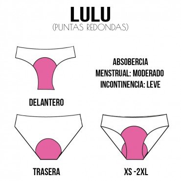 OUTLET  Lulú Bombacha menstrual MODERADA (Talles de 50 a 130cm de cadera)